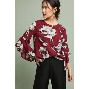 NEW Anthropologie Riana Ruffled Top By Isla Maude Size Small Floral Red
